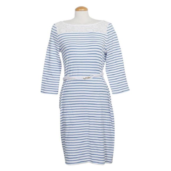 Ralph Lauren Dresses & Skirts - Ralph Lauren White Stripe Knit Belted Lace Dress M
